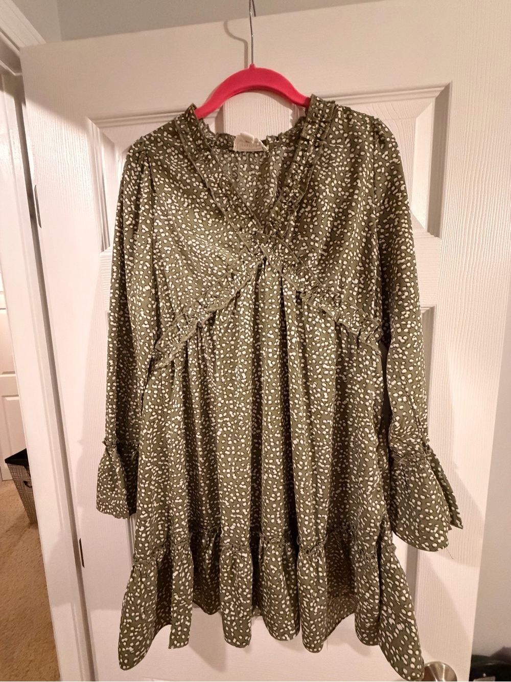 Dry Goods Olive Green Long Sleeve Ruffle Dress